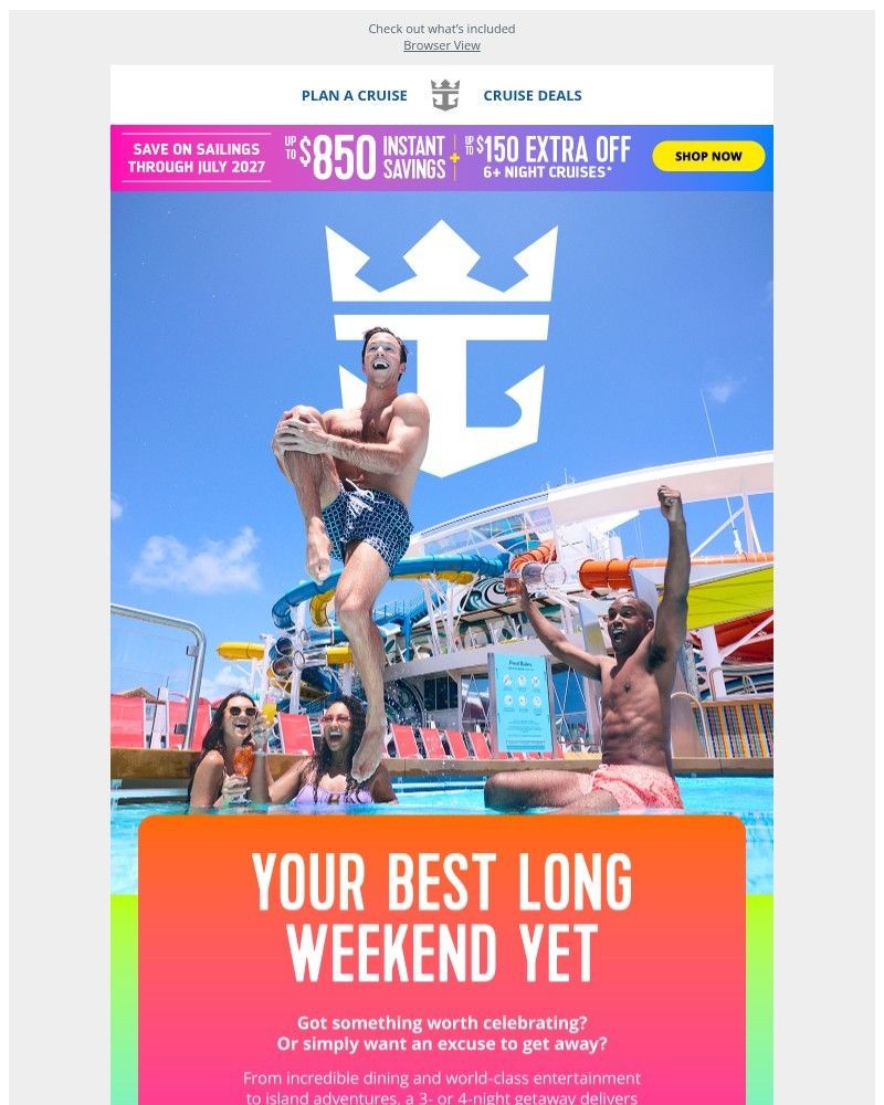 Screenshot of email sent to a Royal Caribbean Cruises Newsletter subscriber