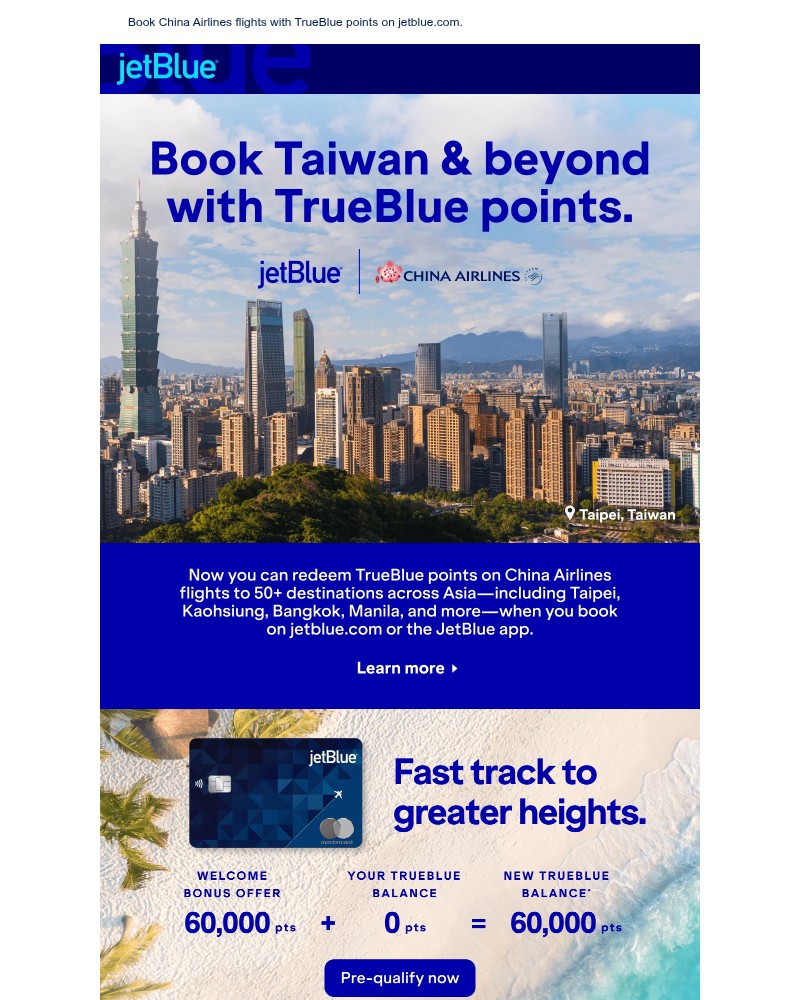 Screenshot of email sent to a JetBlue Registered user