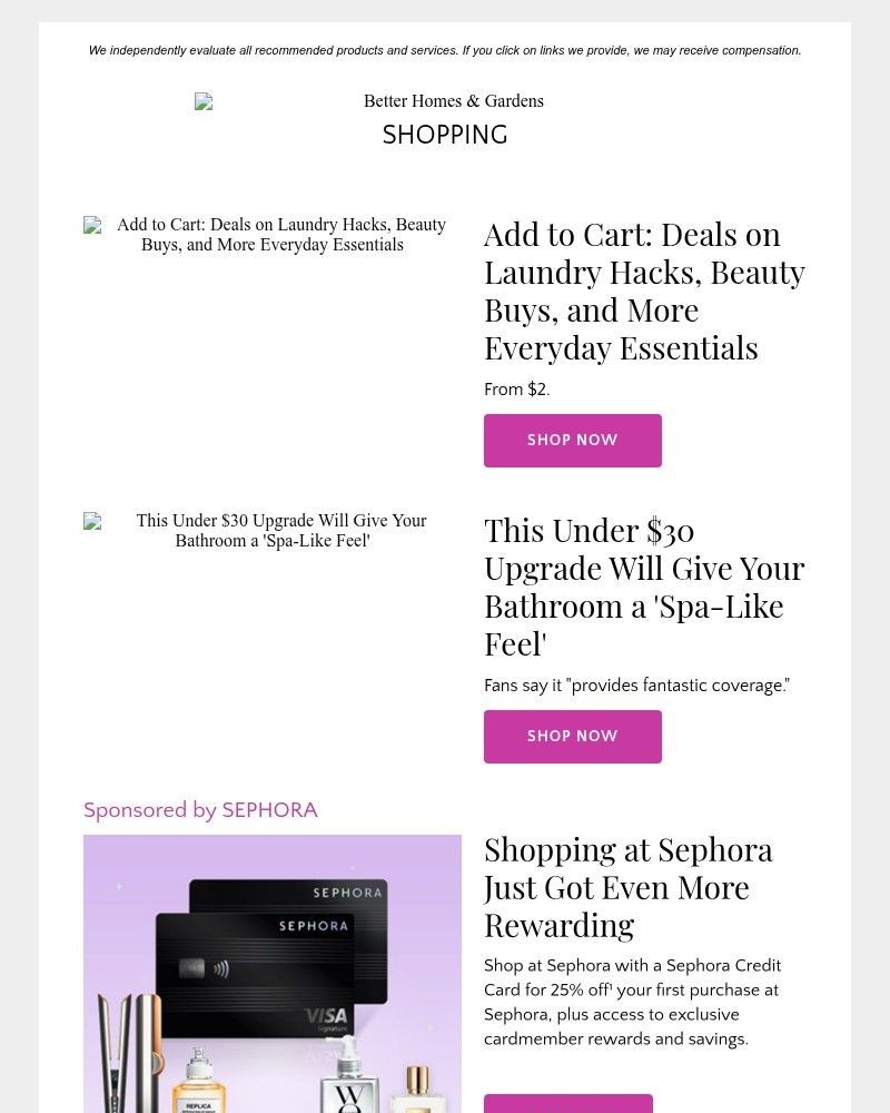 Screenshot of email sent to a Better Homes and Gardens Newsletter subscriber