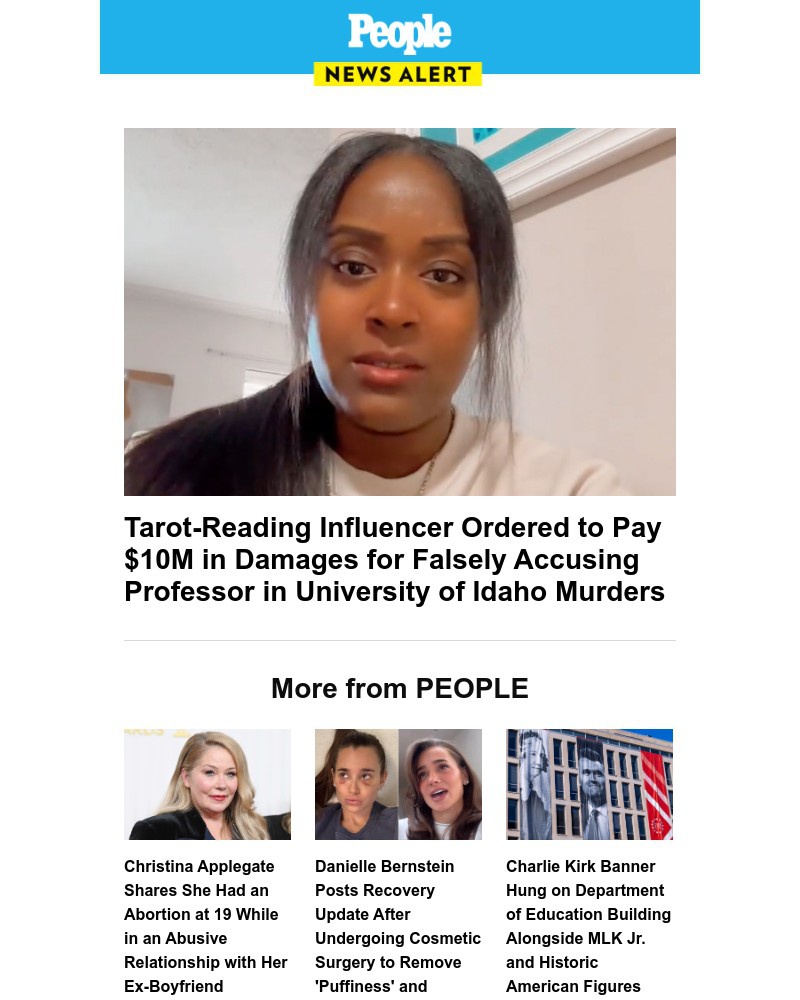 Screenshot of email sent to a People Newsletter subscriber