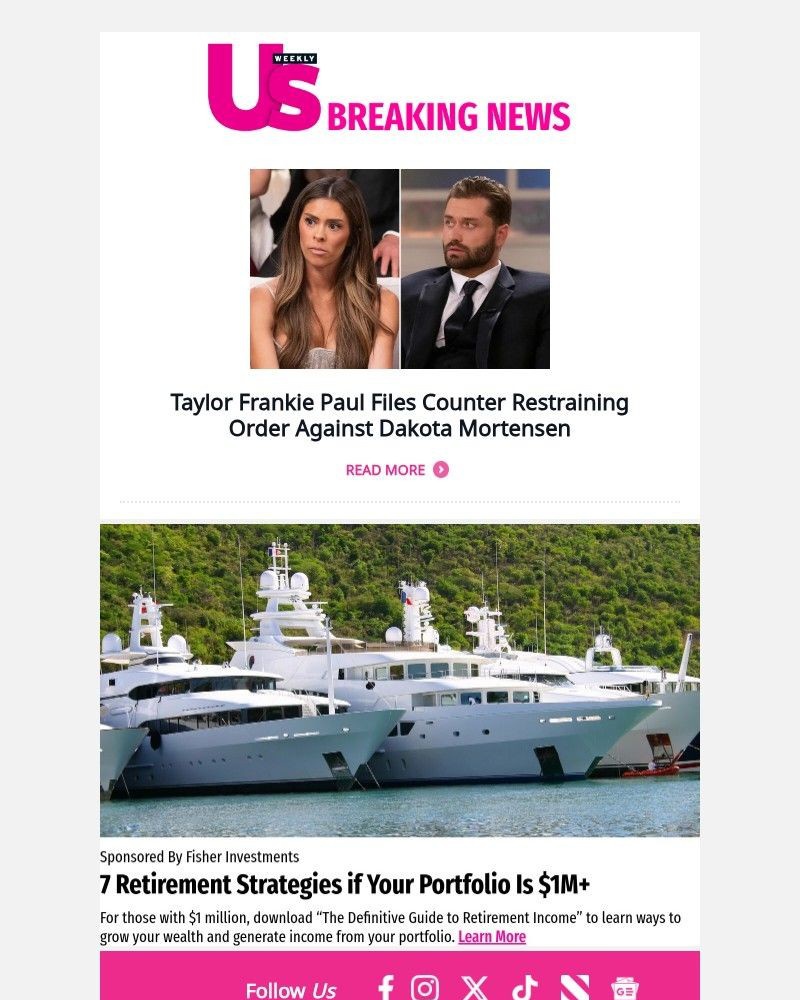 Screenshot of email sent to a Us Weekly Newsletter subscriber