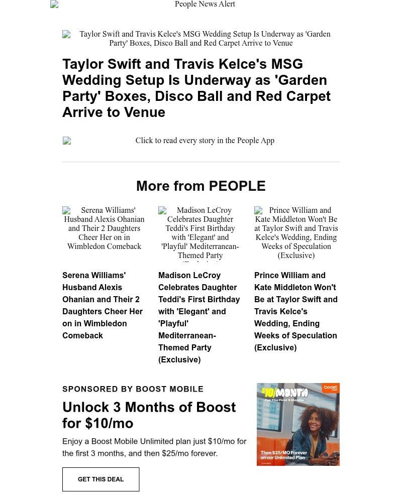Screenshot of email sent to a People Newsletter subscriber