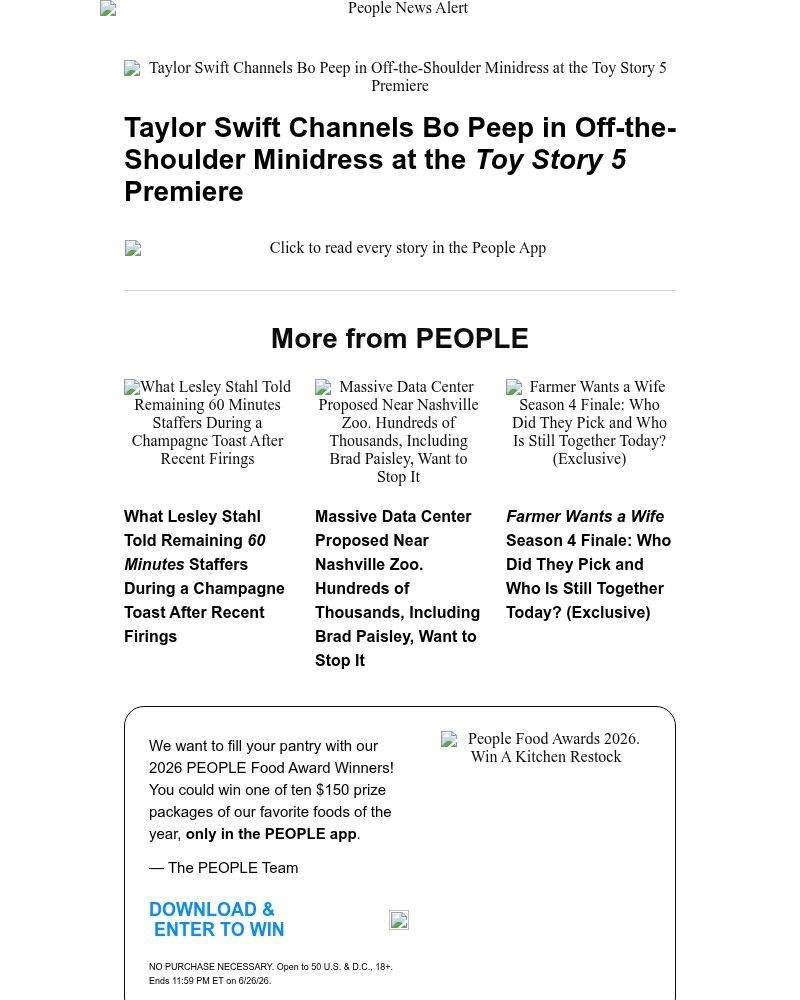 Screenshot of email sent to a People Newsletter subscriber
