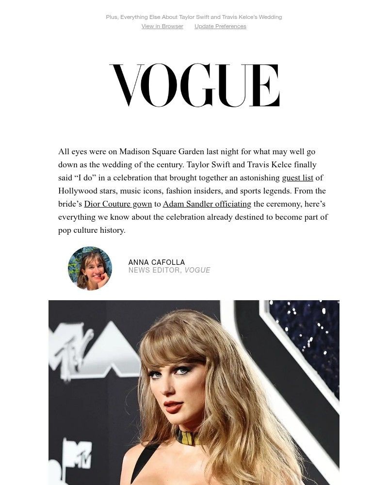 Screenshot of email sent to a Vogue Newsletter subscriber
