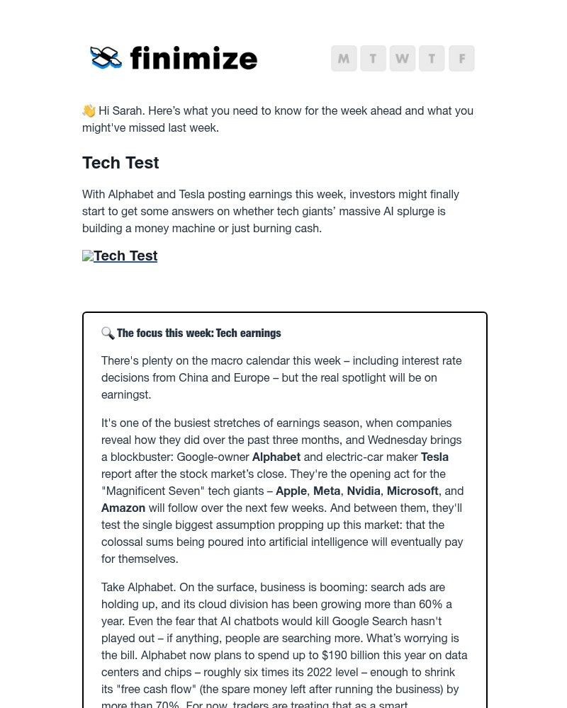 Screenshot of email sent to a Finimize Registered user