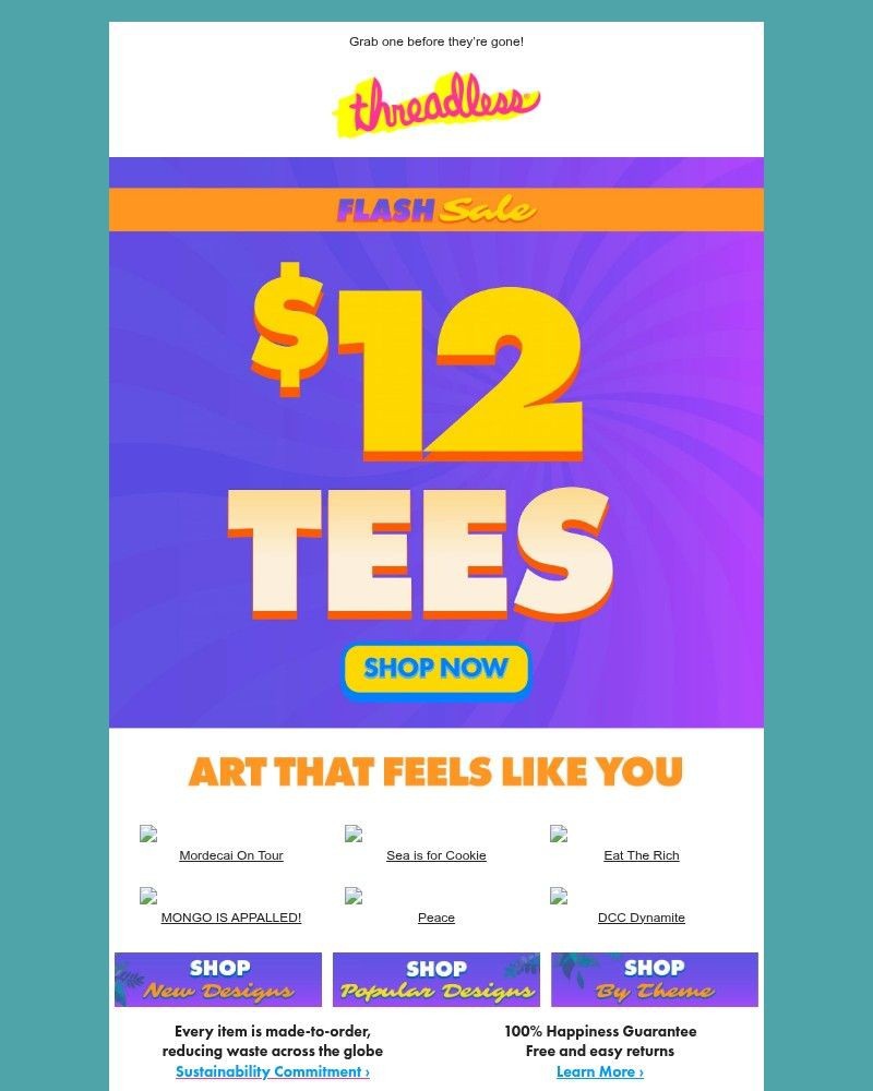 Screenshot of email sent to a Threadless Newsletter subscriber