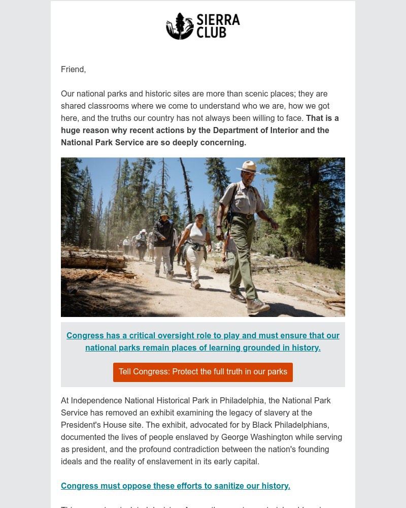 Screenshot of email sent to a Sierra Club Newsletter subscriber