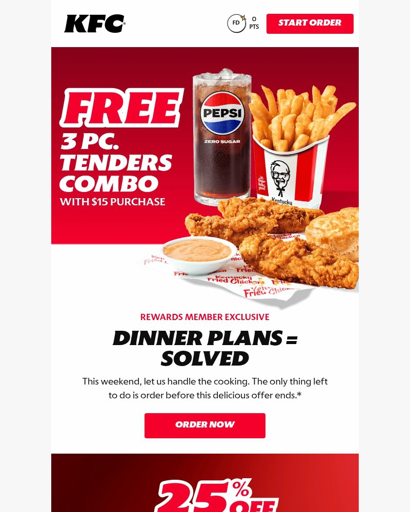 Screenshot of email sent to a Kentucky Fried Chicken Registered user