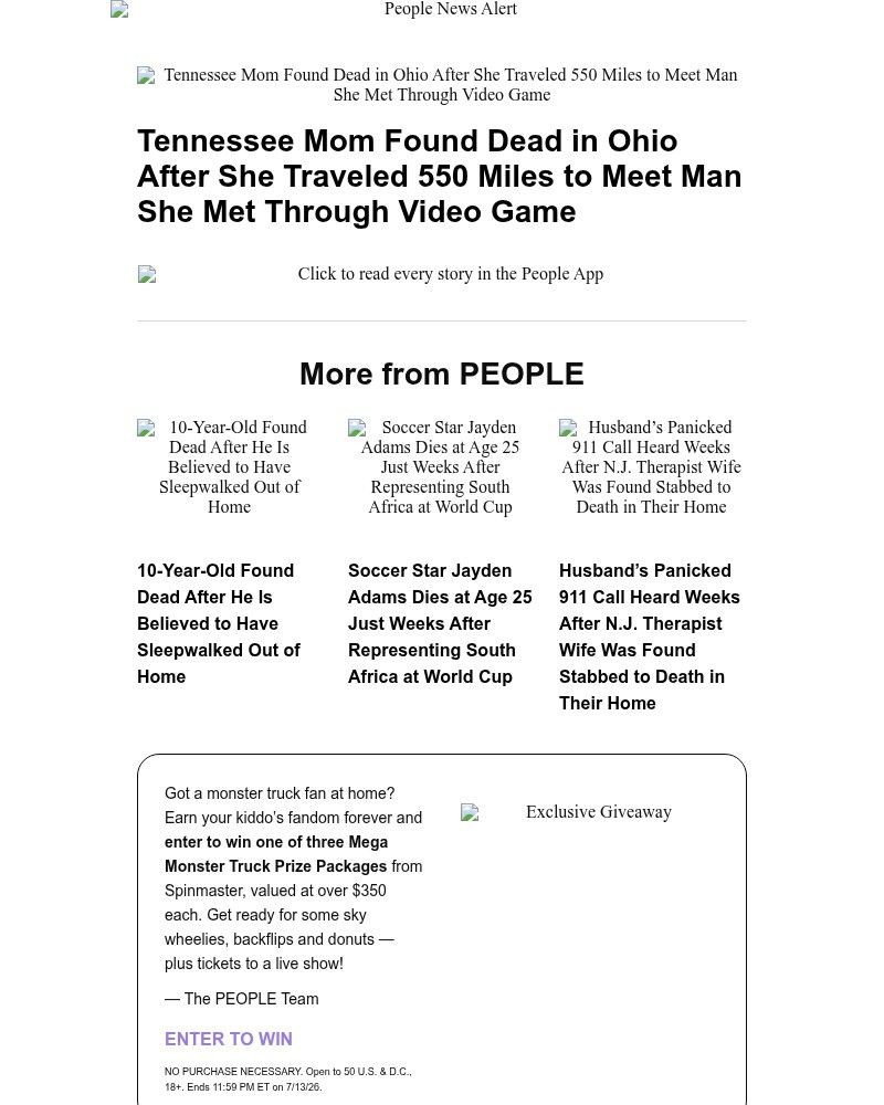 Screenshot of email sent to a People Newsletter subscriber