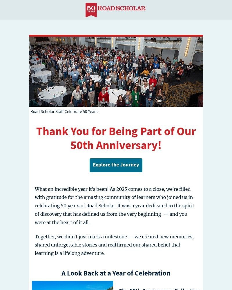 Screenshot of email sent to a Road Scholar Newsletter subscriber