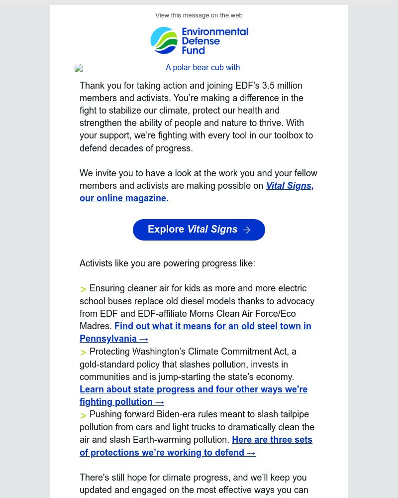 Screenshot of email sent to a Environmental Defense Fund Newsletter subscriber