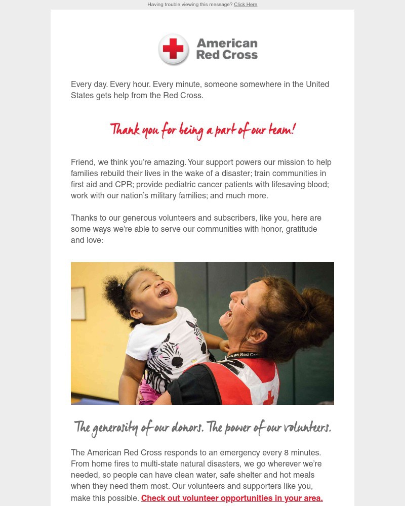 Screenshot of email sent to a American Red Cross Newsletter subscriber