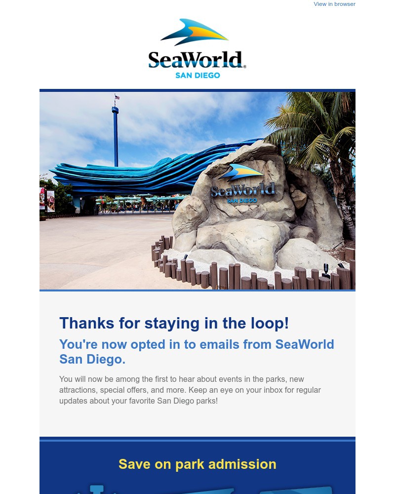 Screenshot of email sent to a Sea World Newsletter subscriber