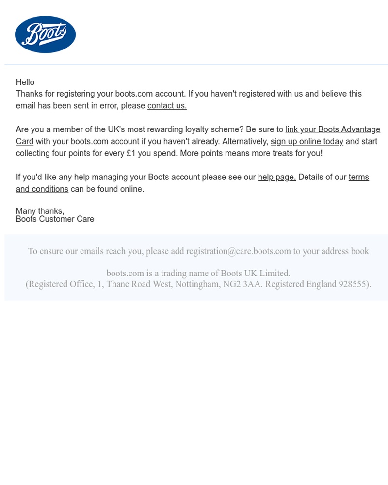 Screenshot of email sent to a Boots Newsletter subscriber