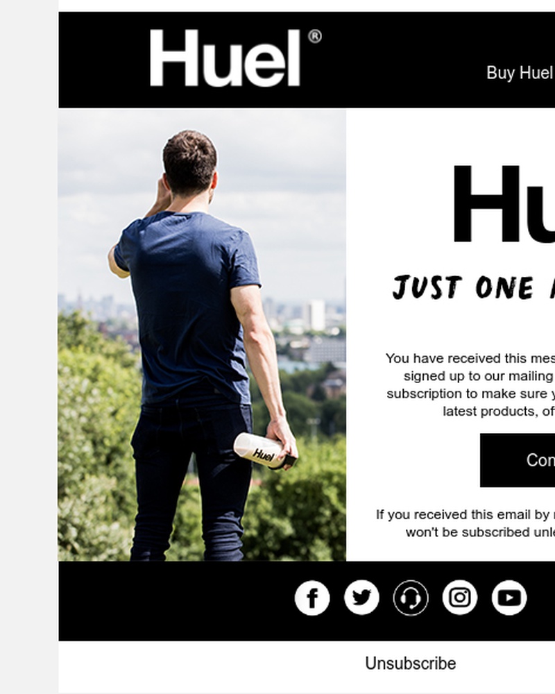 Screenshot of email sent to a Huel Newsletter subscriber