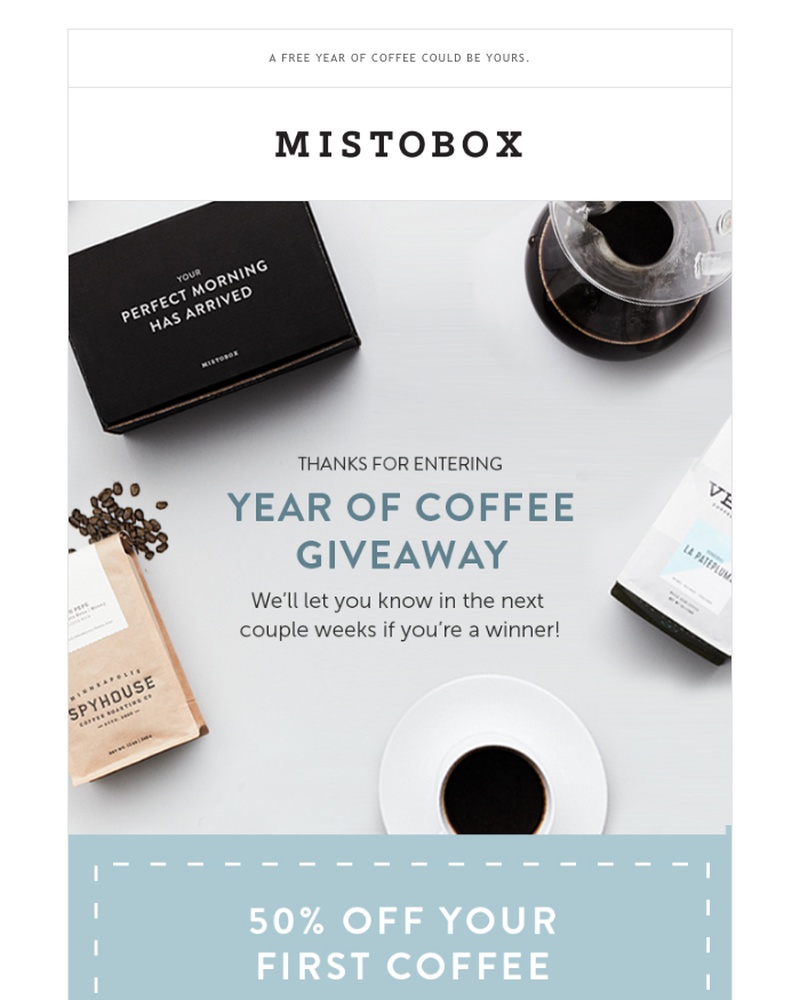 Screenshot of email sent to a Misto Box Newsletter subscriber