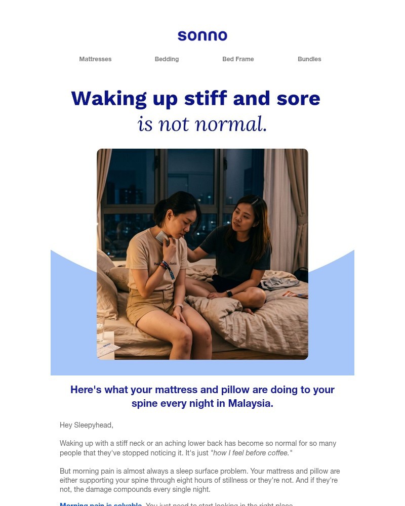 Screenshot of email sent to a Sonno Newsletter subscriber