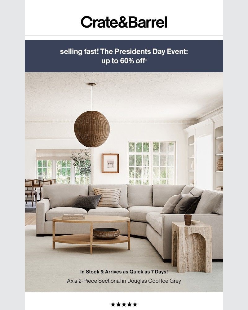 Screenshot of email sent to a Crate & Barrel Newsletter subscriber