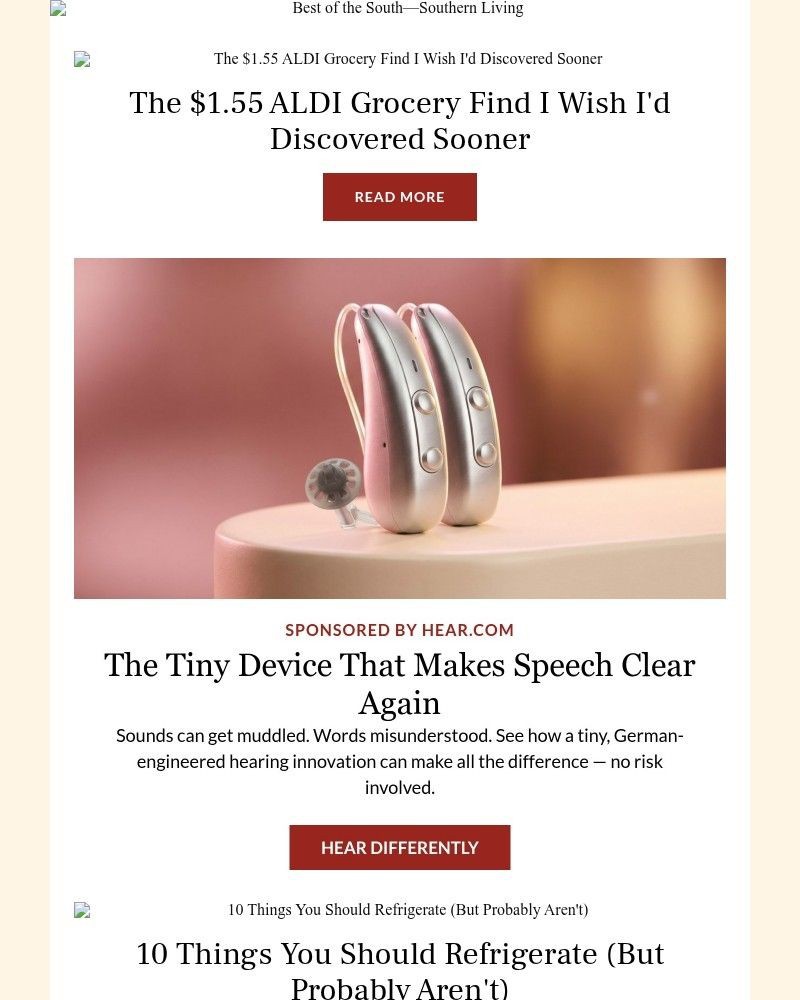 Screenshot of email sent to a Southern Living Newsletter subscriber