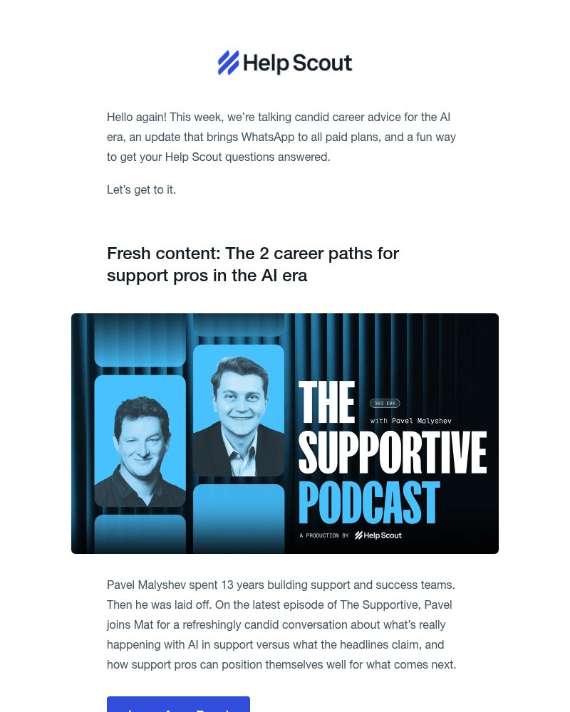 Screenshot of email sent to a Help Scout Trial user
