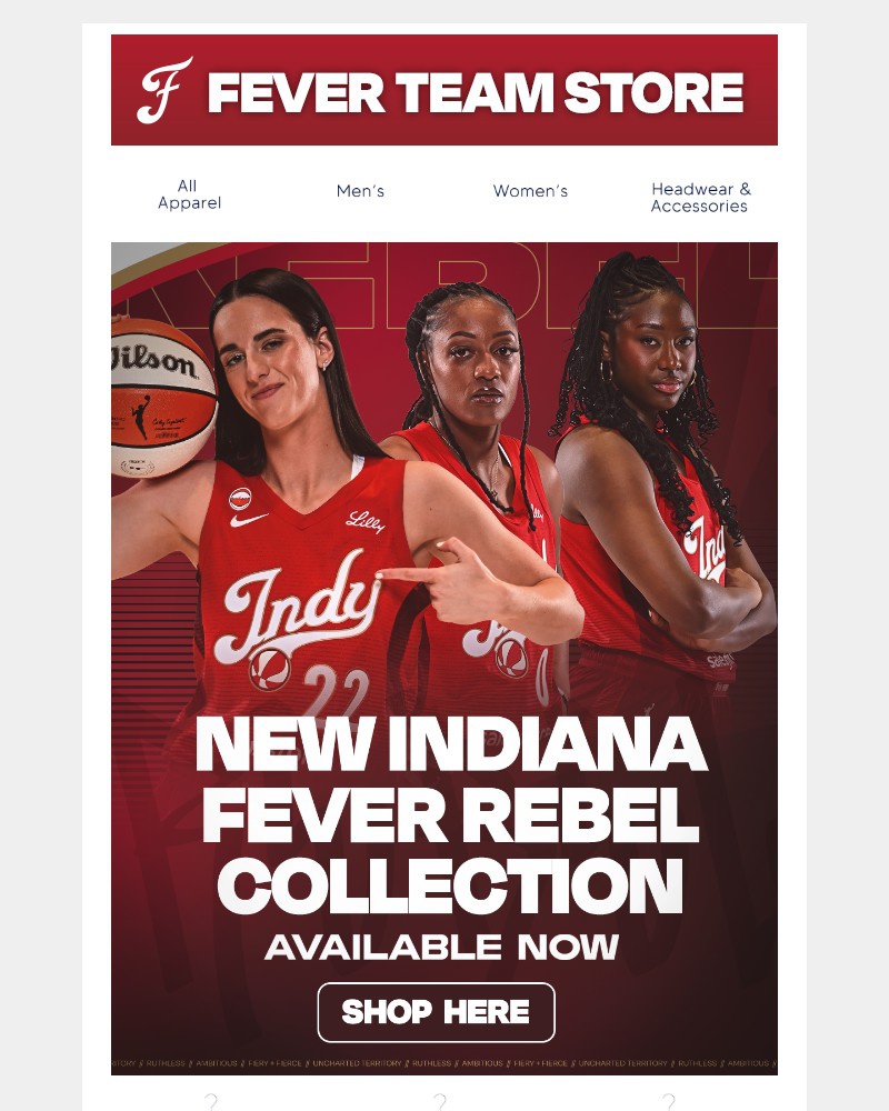 Screenshot of email sent to a Indiana Fever Newsletter subscriber