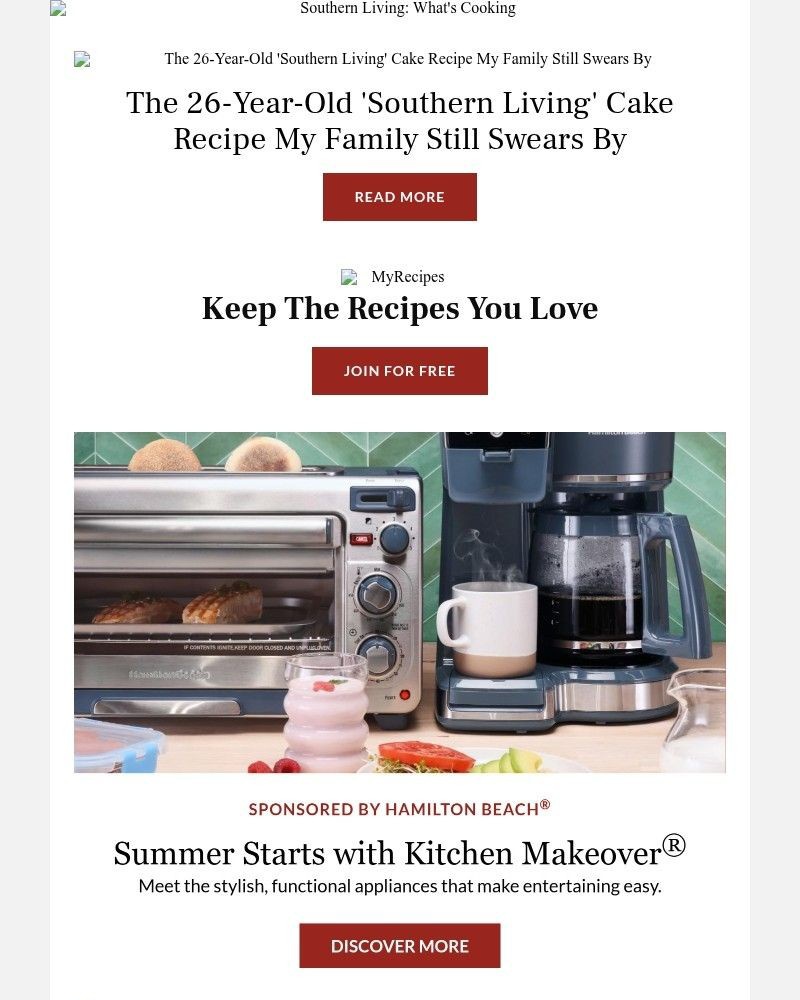 Screenshot of email sent to a Southern Living Newsletter subscriber