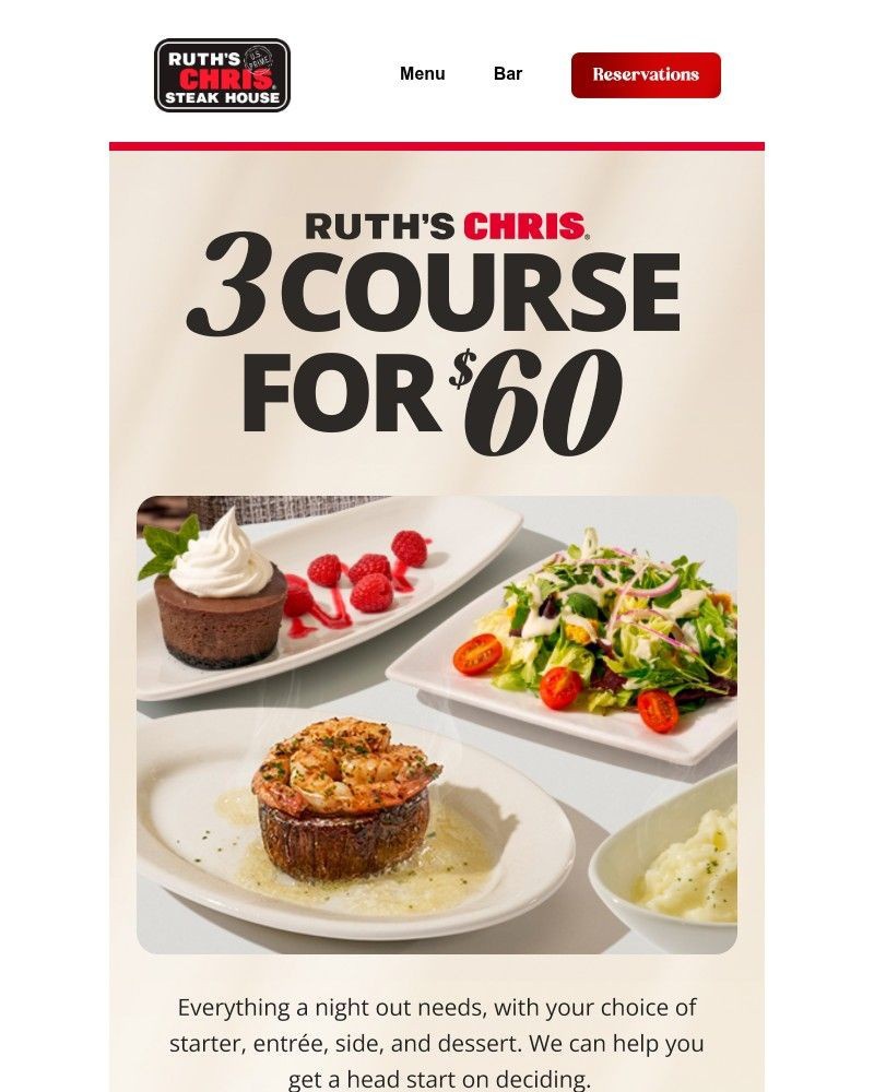 Screenshot of email sent to a Ruth’s Chris Newsletter subscriber