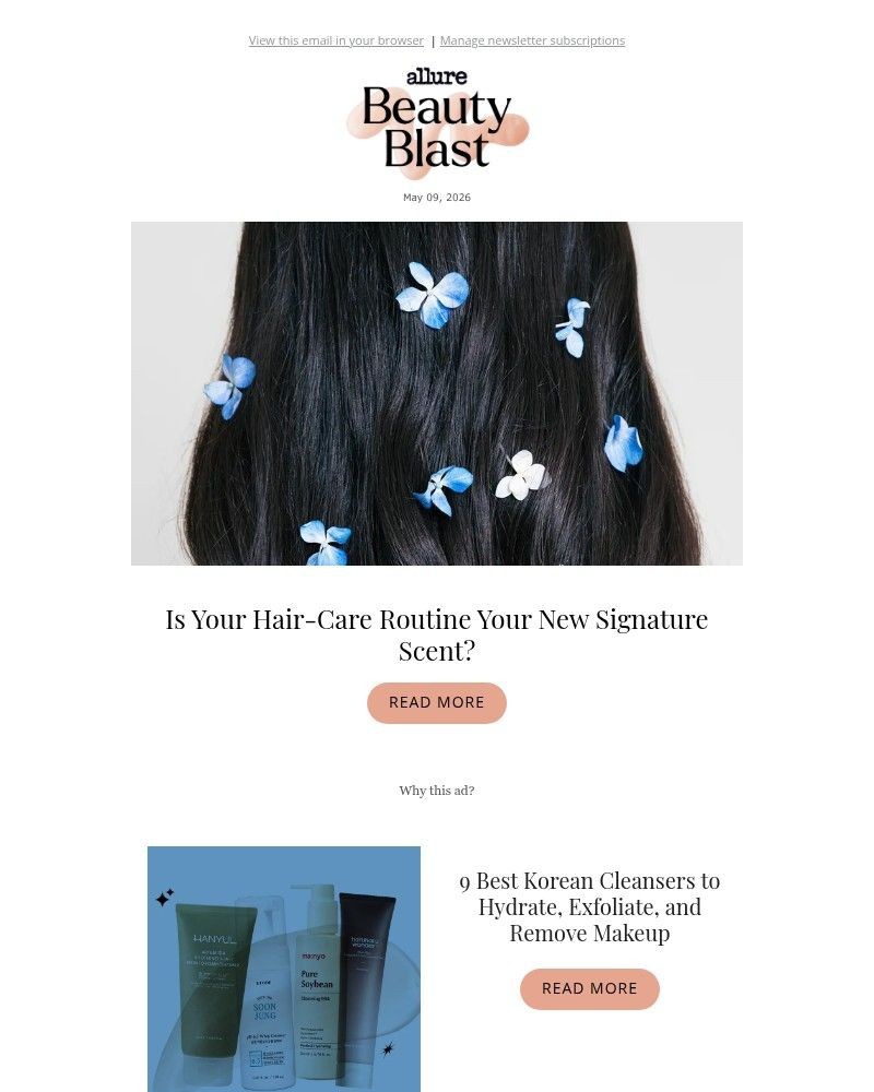 Screenshot of email sent to a allure Newsletter subscriber