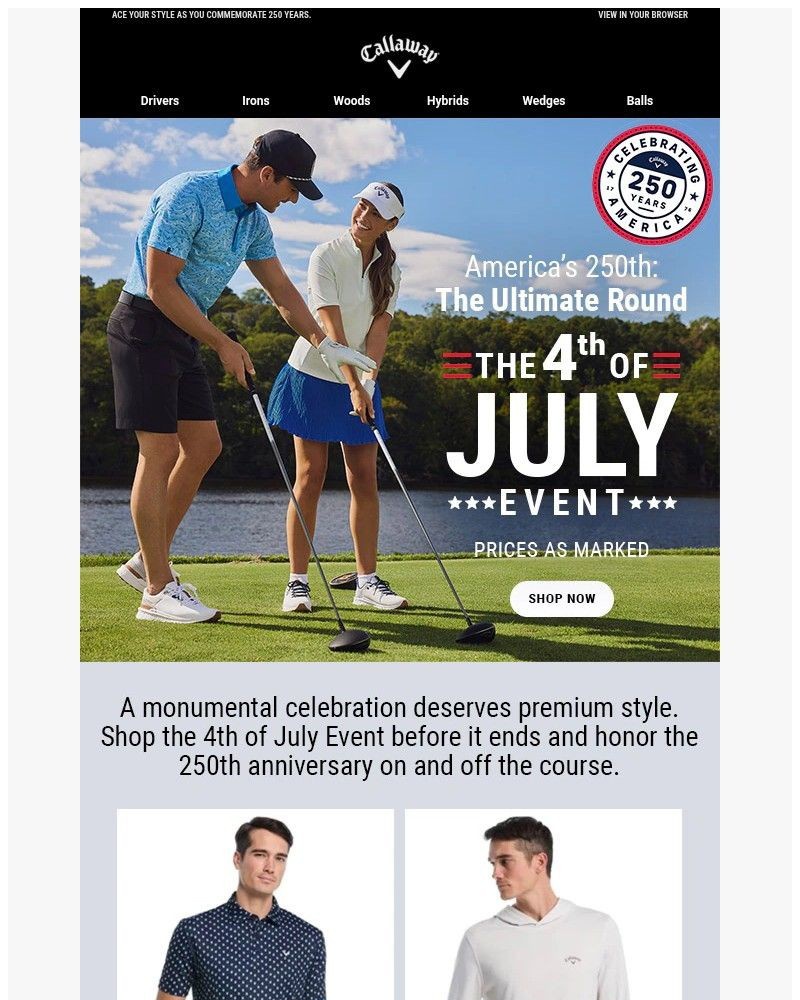 Screenshot of email sent to a Callaway Golf Newsletter subscriber