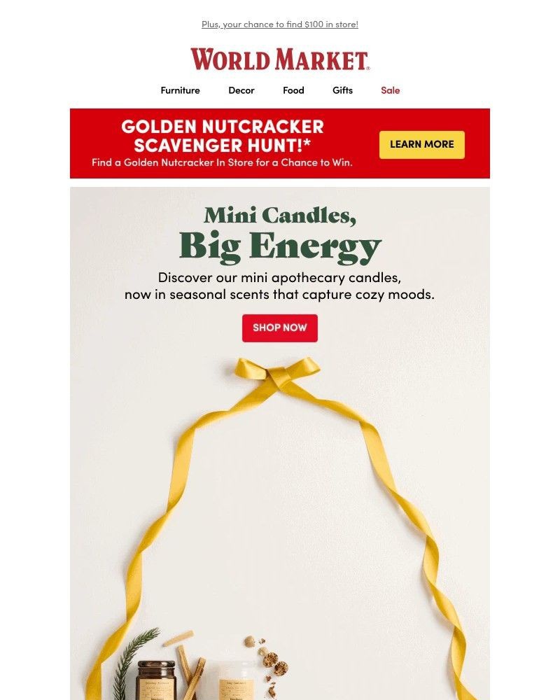 Screenshot of email sent to a World Market Cart abandoner