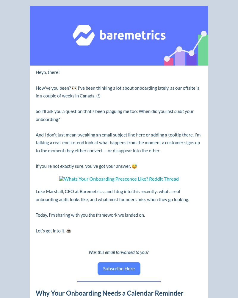 Screenshot of email sent to a Baremetrics Trial user