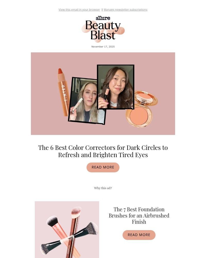 Screenshot of email sent to a allure Newsletter subscriber