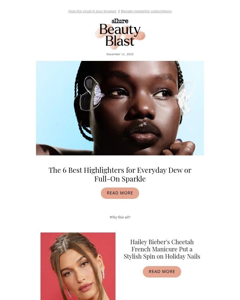 Screenshot of email sent to a allure Newsletter subscriber