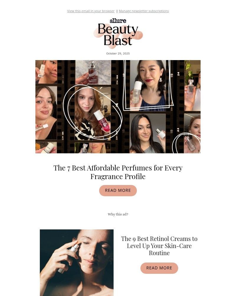 Screenshot of email sent to a allure Newsletter subscriber