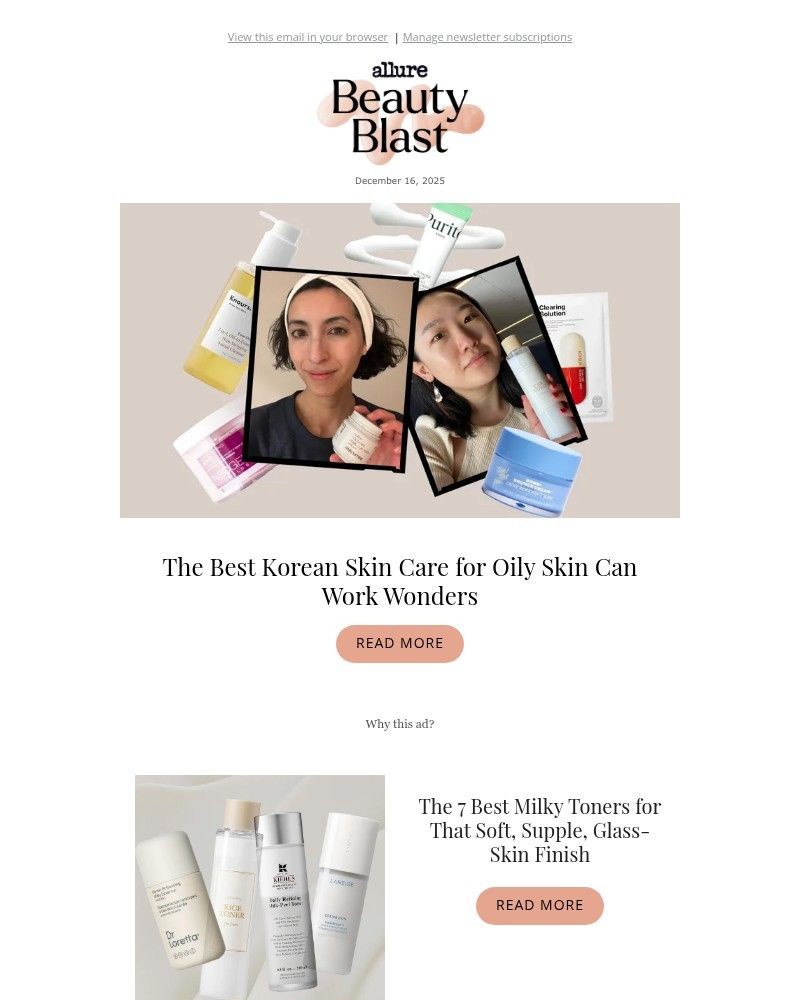 Screenshot of email sent to a allure Newsletter subscriber