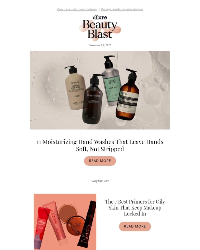 Screenshot of email sent to a allure Newsletter subscriber