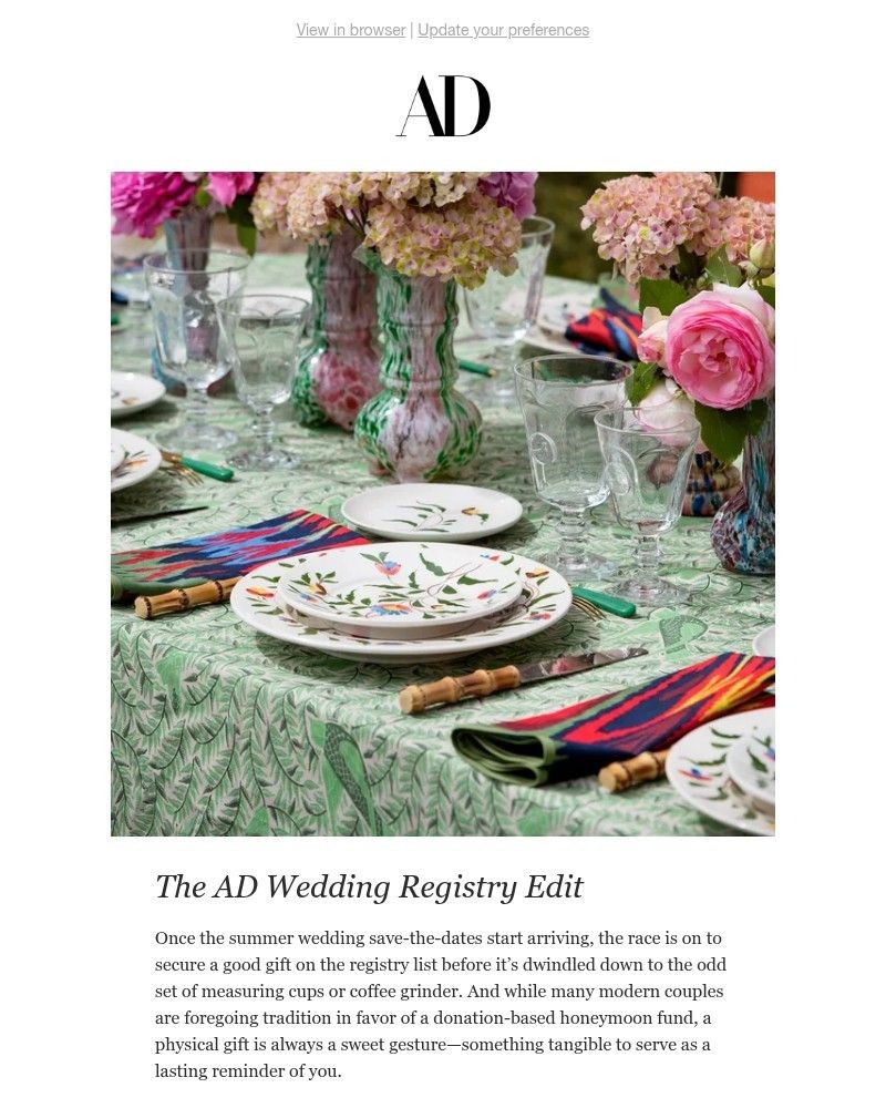 Screenshot of email sent to a Architectural Digest Newsletter subscriber