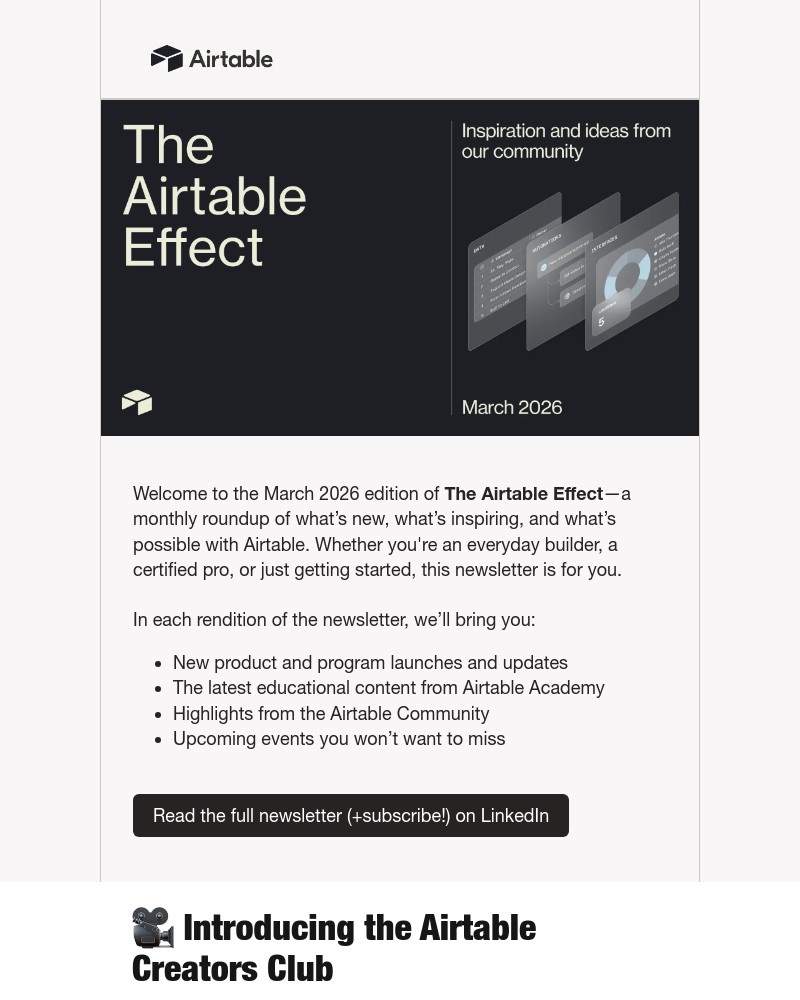 Screenshot of email sent to a Airtable Registered user