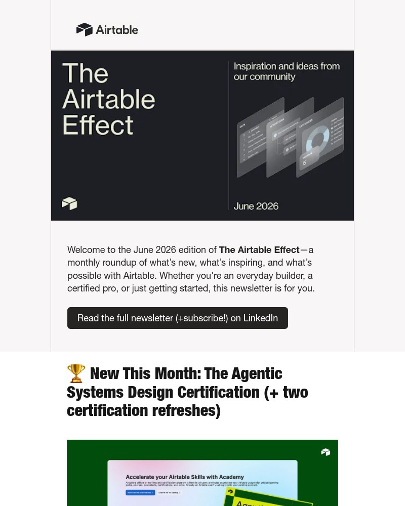 Screenshot of email sent to a Airtable Registered user