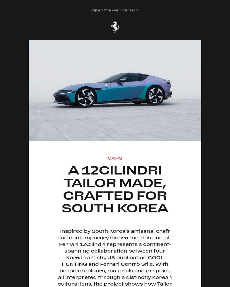 Screenshot of email sent to a Ferrari Newsletter subscriber