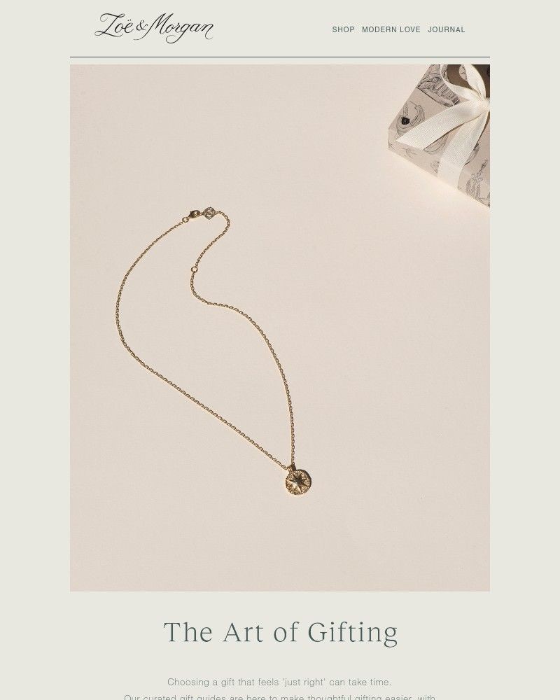 Screenshot of email sent to a Zoe & Morgan Newsletter subscriber