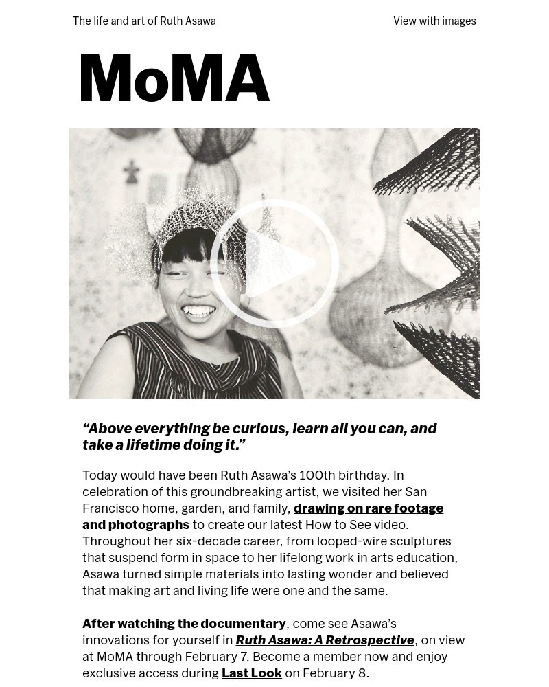Screenshot of email sent to a The Museum of Modern Art (MoMA) Newsletter subscriber