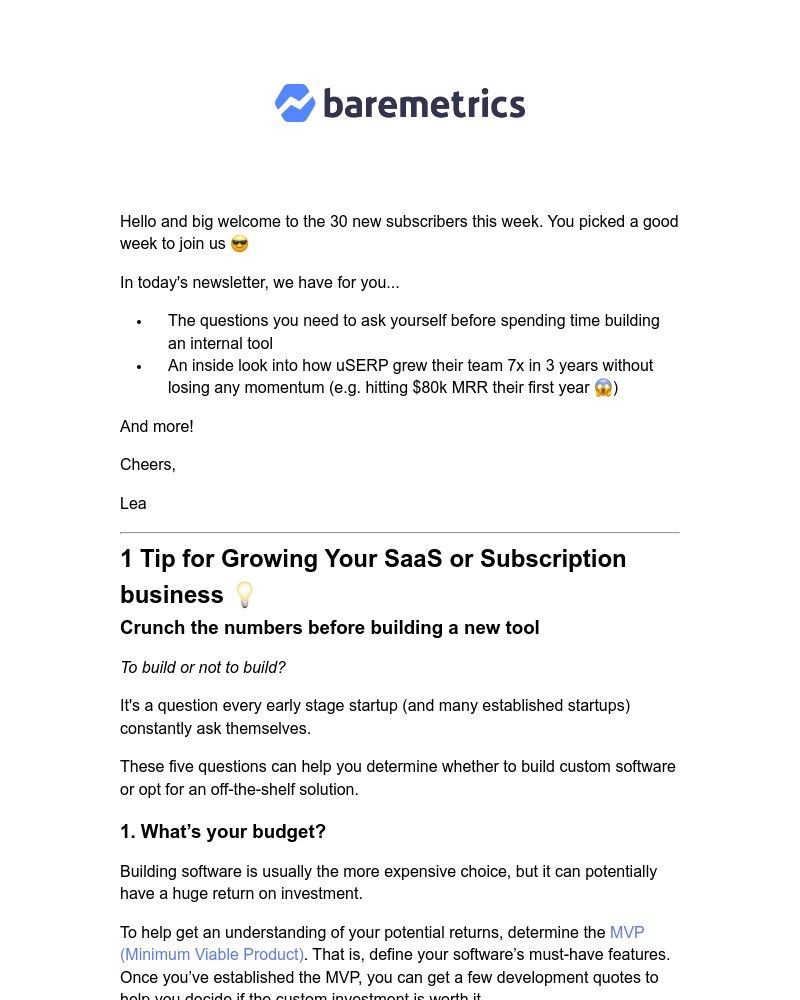 Screenshot of email with subject /media/emails/the-baremetrics-newsletter-6-how-to-know-when-to-build-vs-buy-how-userp-grew-its-_8Ih022I.jpg