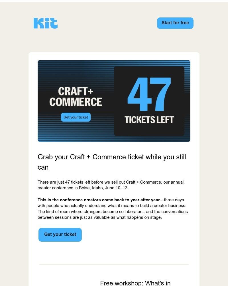 Screenshot of email sent to a ConvertKit Trial user