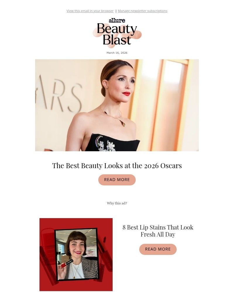 Screenshot of email sent to a allure Newsletter subscriber