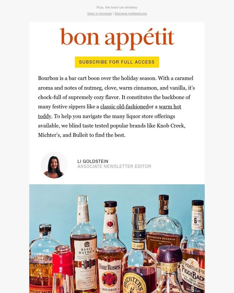 Screenshot of email sent to a Bon Appétit Newsletter subscriber