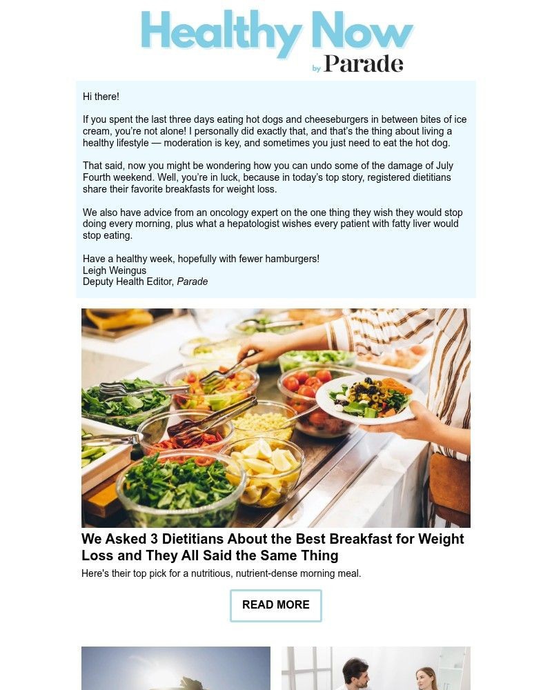 Screenshot of email sent to a Parade Newsletter subscriber