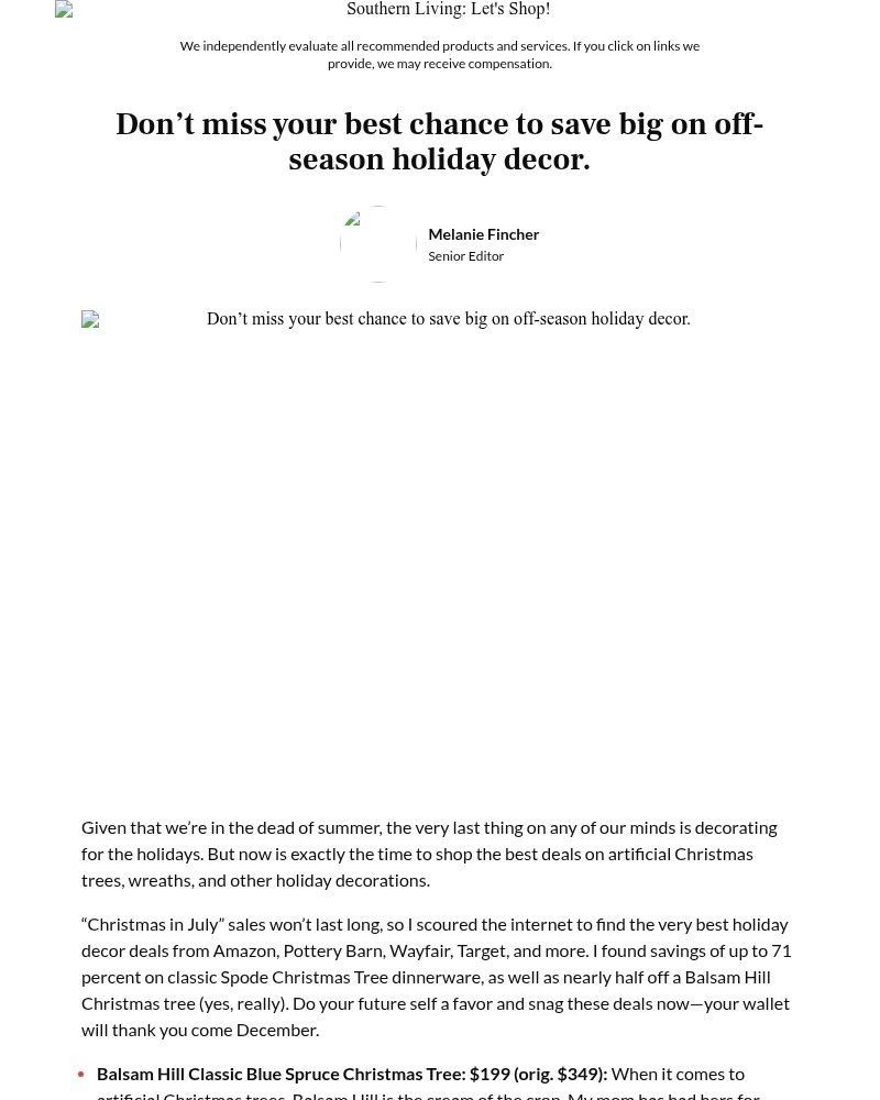 Screenshot of email sent to a Southern Living Newsletter subscriber