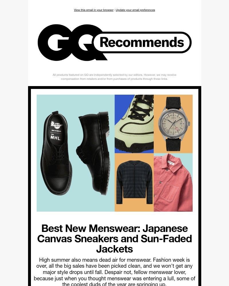 Screenshot of email sent to a GQ Newsletter subscriber
