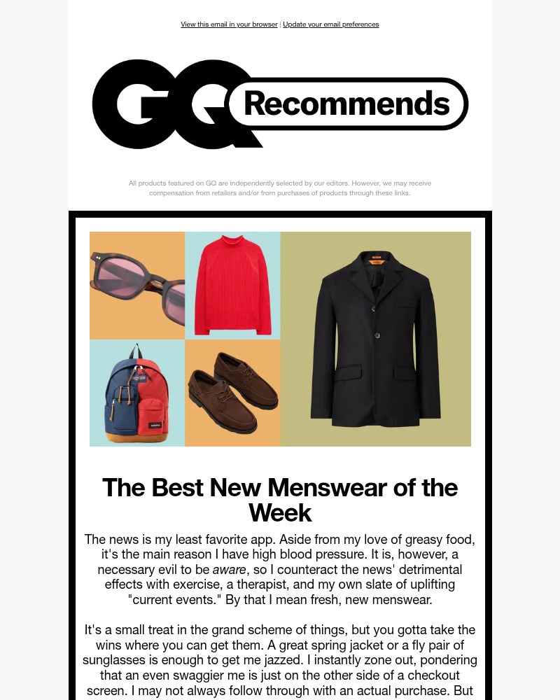 Screenshot of email sent to a GQ Newsletter subscriber